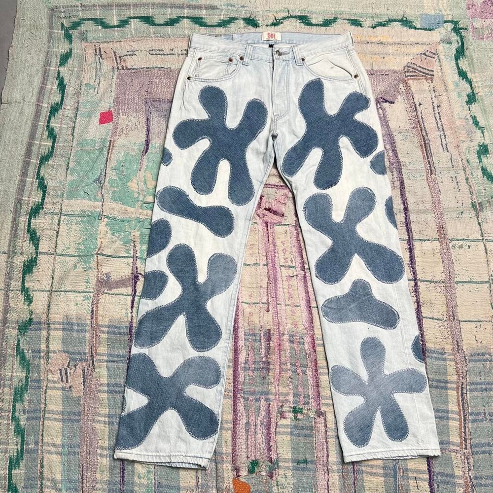 Custom upcycled levis 501 patchwork jeans Size 32x30